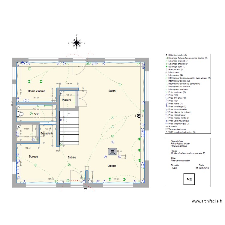 Maison années 50 Plan électrique. Plan de 0 pièce et 0 m2