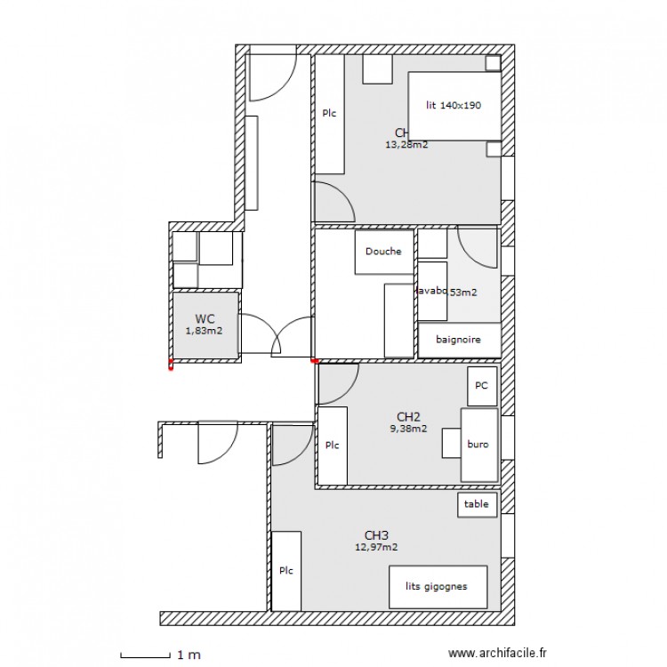 Chambres . Plan de 0 pièce et 0 m2