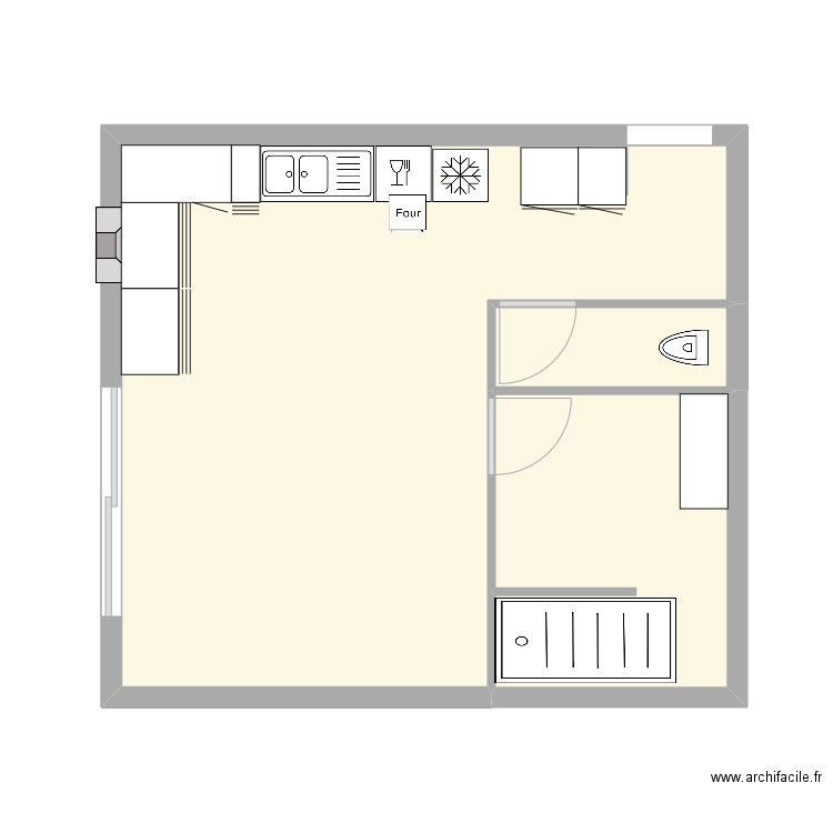 cuisine. Plan de 3 pièces et 35 m2