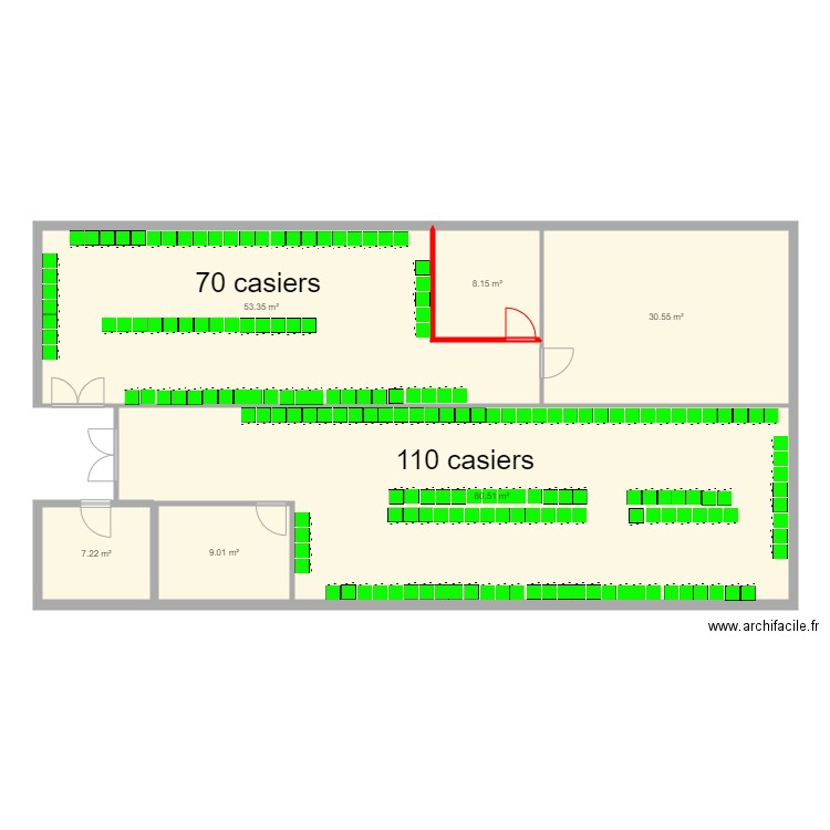 Vestiaires. Plan de 6 pièces et 189 m2