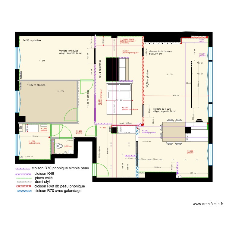 plan cloisons bureau option 2. Plan de 0 pièce et 0 m2