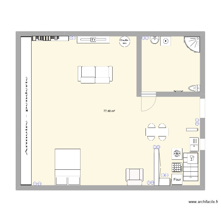 Appartement nouveau. Plan de 1 pièce et 77 m2