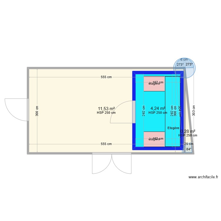 chambre negative BONACCIO. Plan de 3 pièces et 21 m2