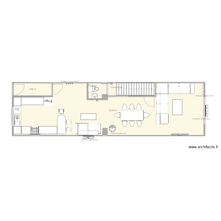 75215. Plan de 2 pièces et 60 m2