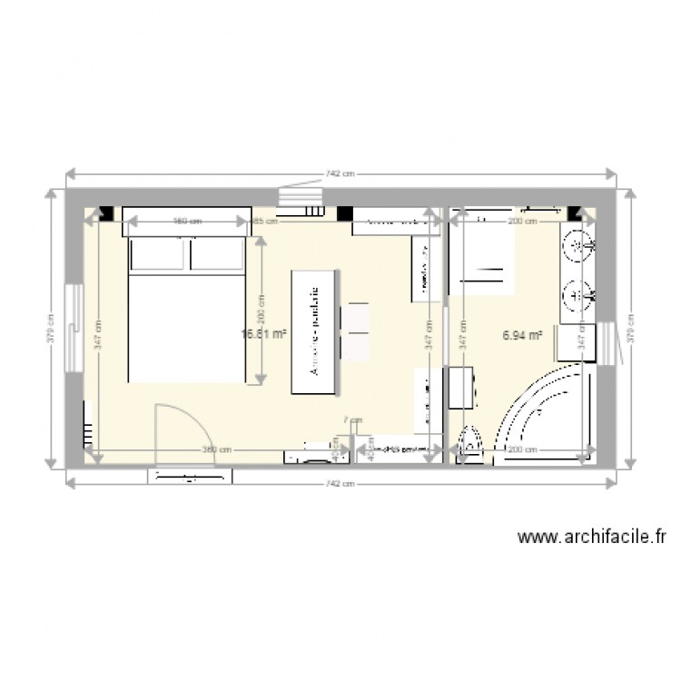 Chambre parentale lit armoire tigre dressing sdb . Plan de 0 pièce et 0 m2