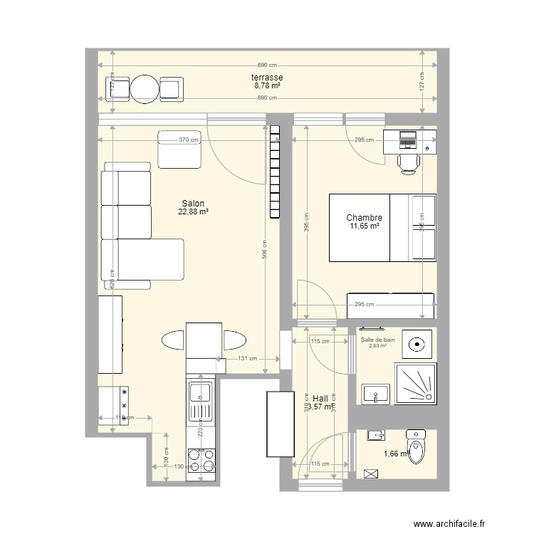 Appartementv3. Plan de 6 pièces et 51 m2