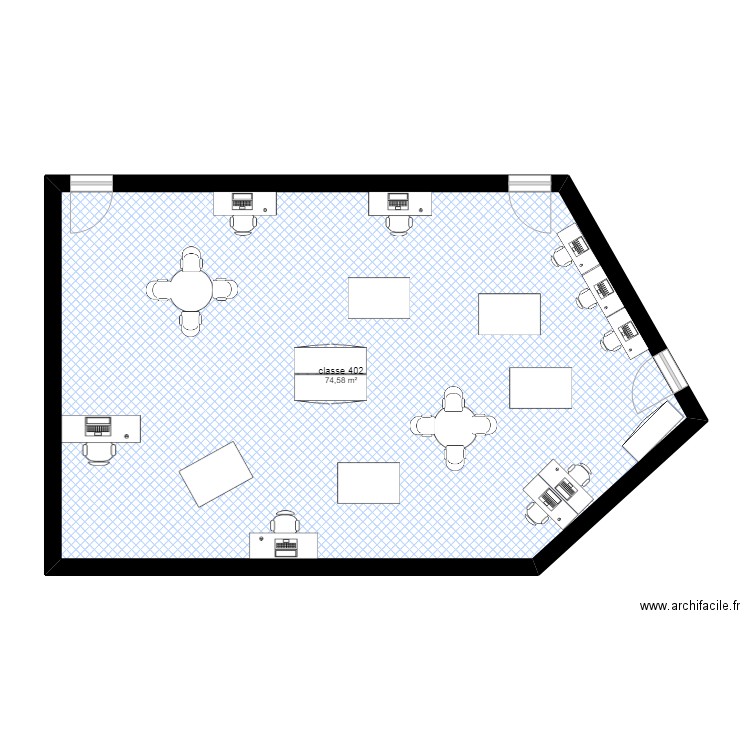 Classe 402. Plan de 1 pièce et 75 m2