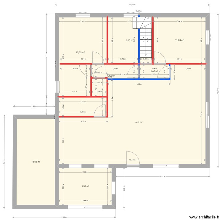 Extension maison 2. Plan de 8 pièces et 127 m2
