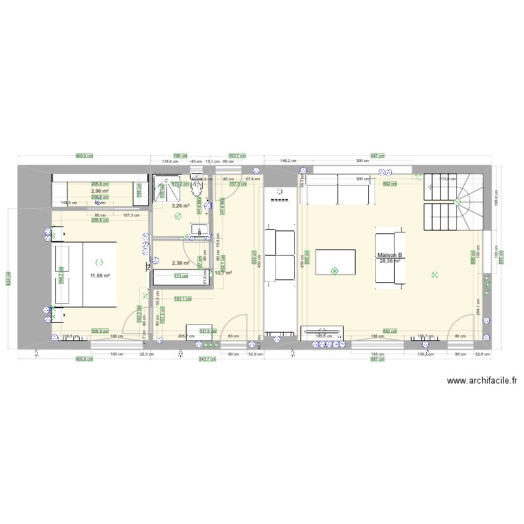 MAISON B rdc v2. Plan de 6 pièces et 59 m2