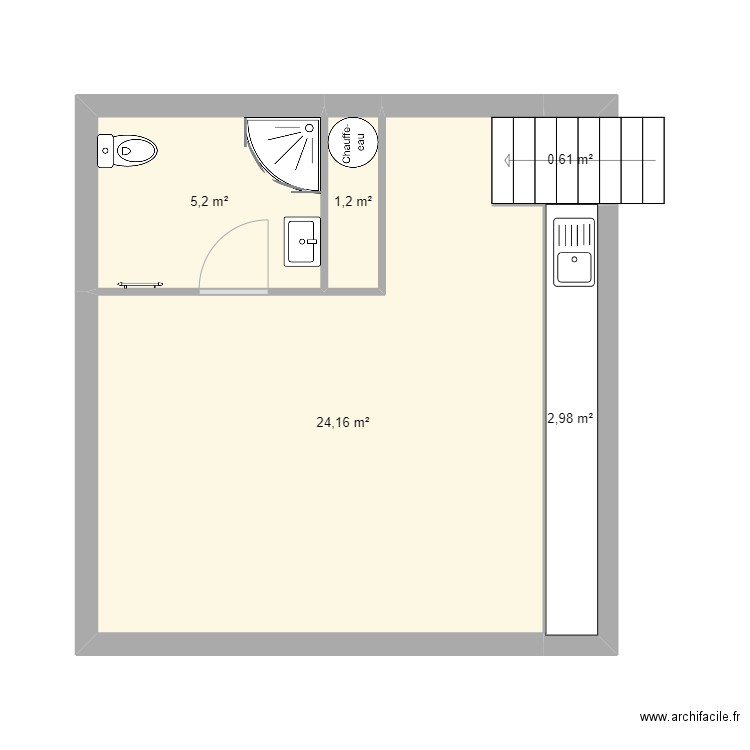 comble. Plan de 5 pièces et 34 m2