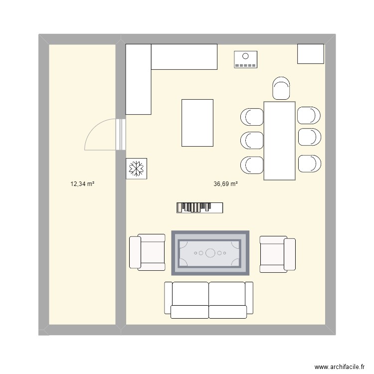 pLAN CUISINE. Plan de 2 pièces et 49 m2