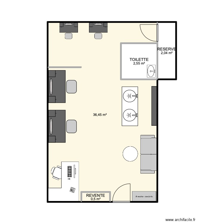 salon coiffure. Plan de 0 pièce et 0 m2