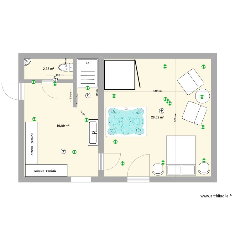 SPA et SDB grand rangements 1. Plan de 3 pièces et 48 m2