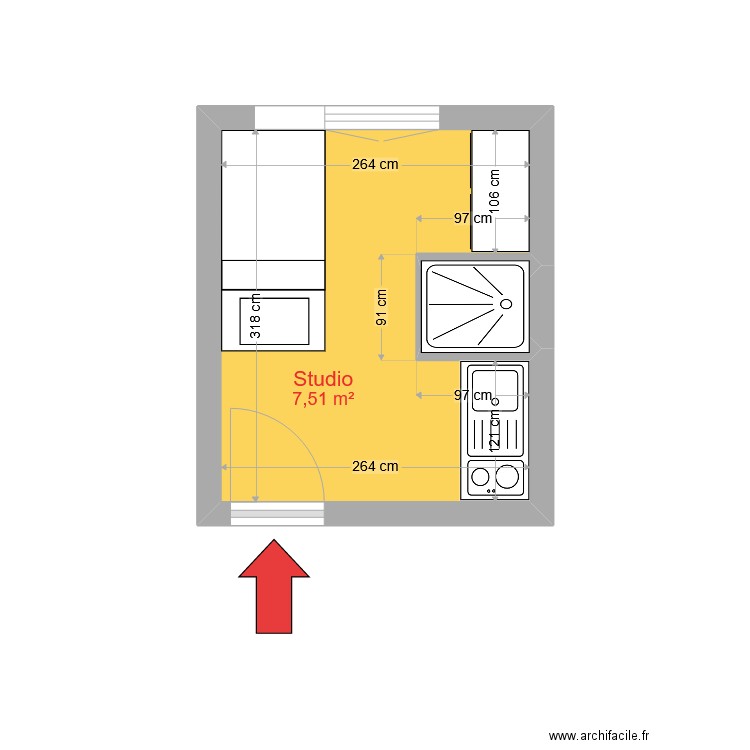 Plan 18 Fellonneau Nantes. Plan de 2 pièces et 8 m2