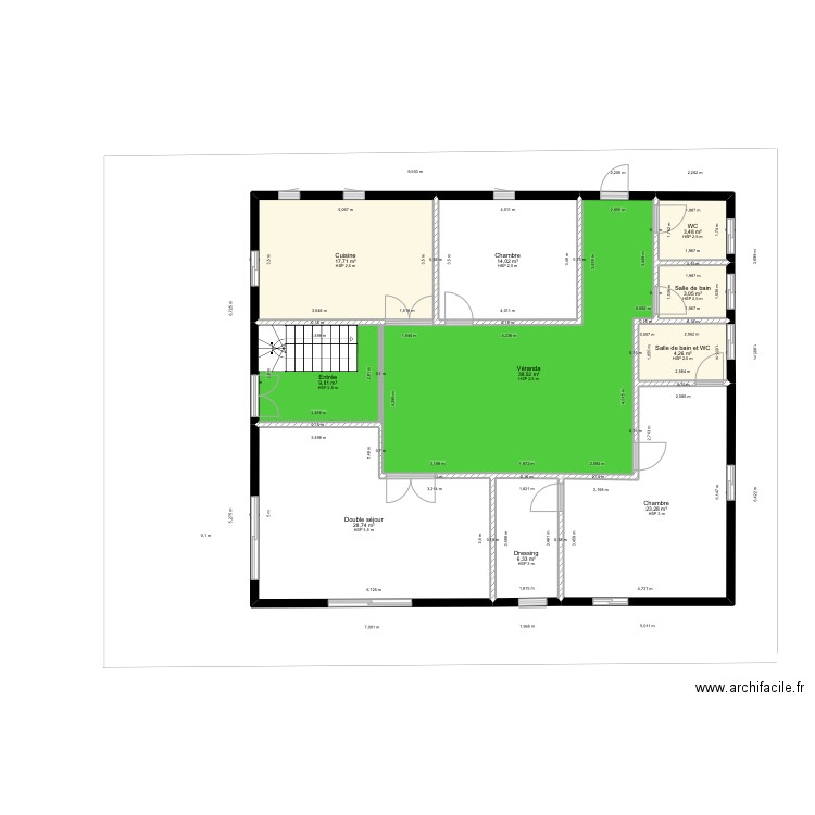 R.D.C en cours. Plan de 10 pièces et 149 m2