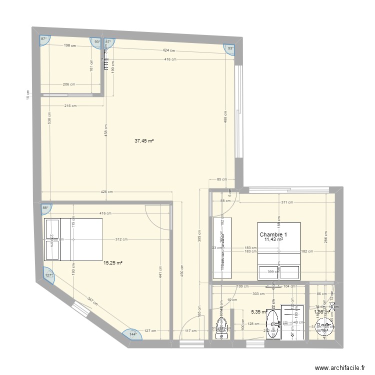 bénédictines cotes. Plan de 5 pièces et 71 m2