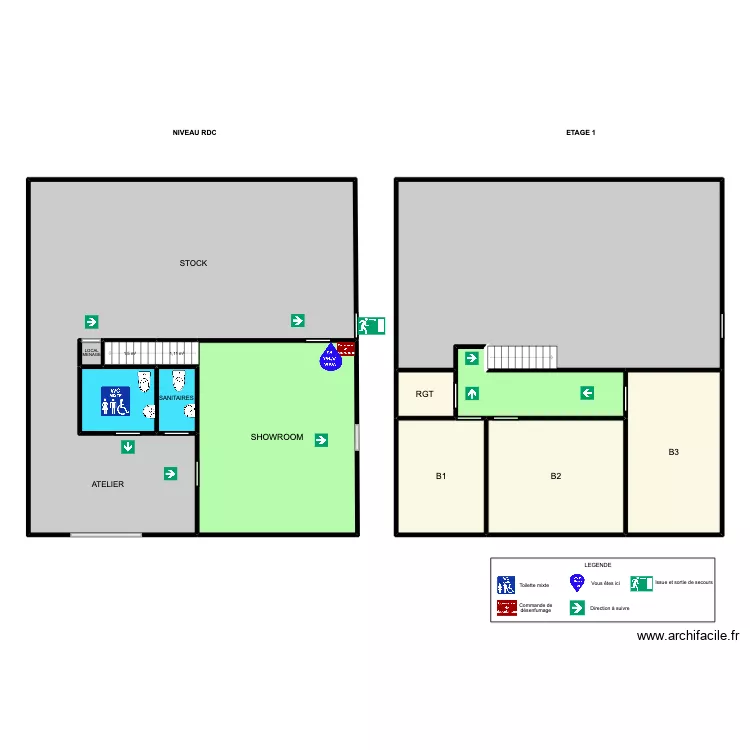 Plan d\'intervention UNICS. Plan de 13  et 282 m²