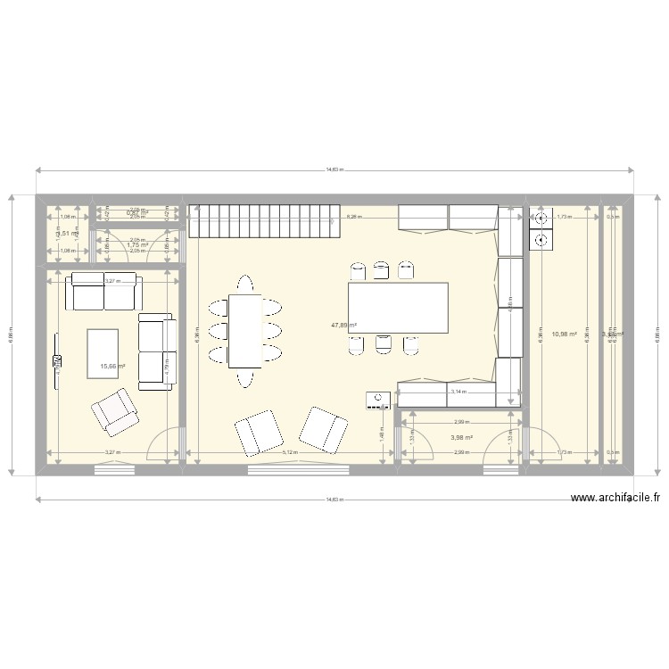 Projet Grange. Plan de 8 pièces et 86 m2