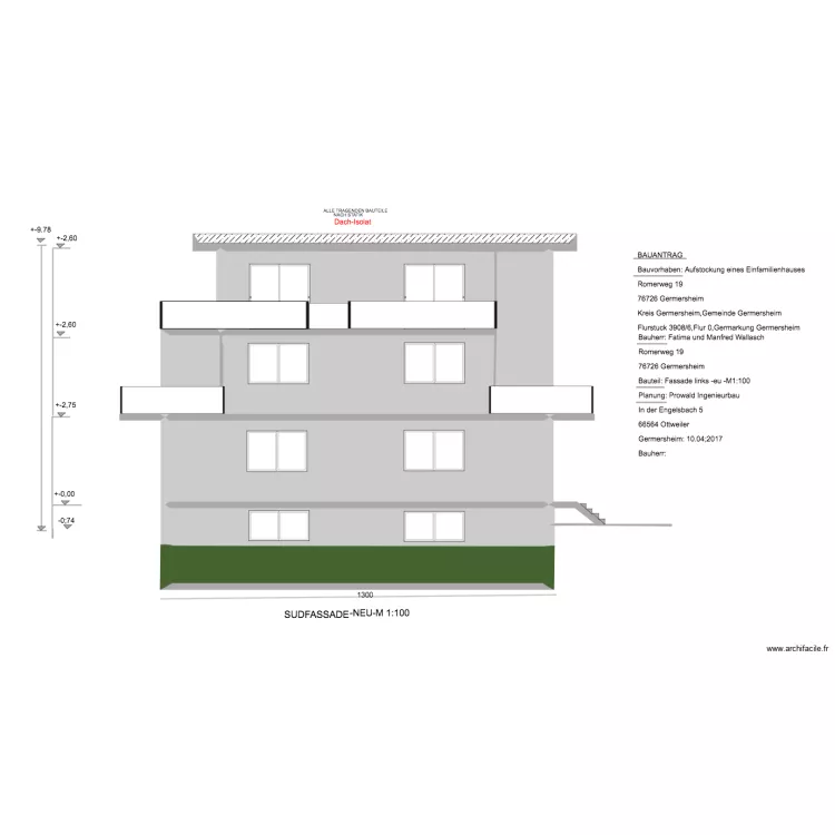 Wallasch  facade SUD . Plan de 