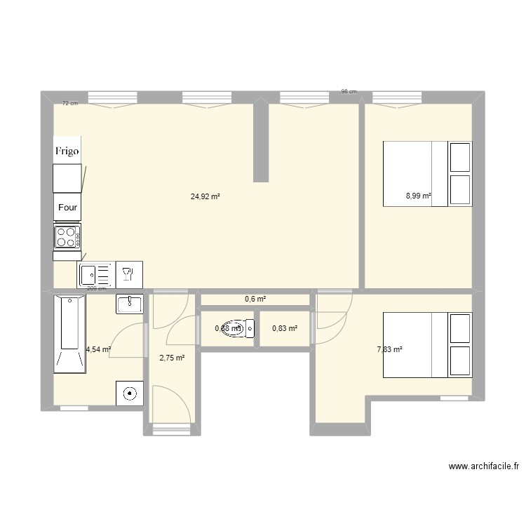 ETAT Actuel le dôme. Plan de 8 pièces et 51 m2