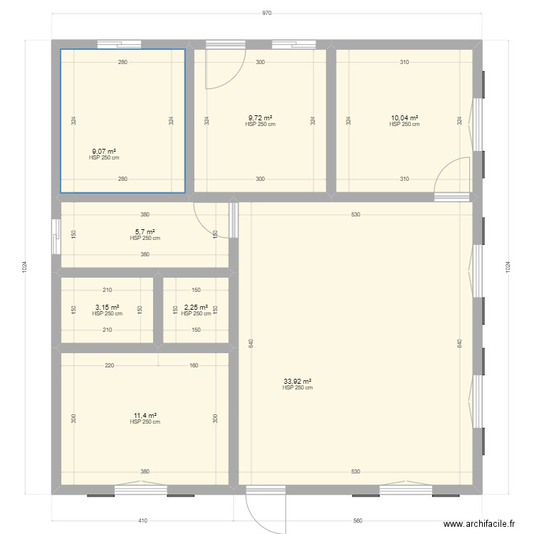 Final nu 1. Plan de 8 pièces et 85 m2