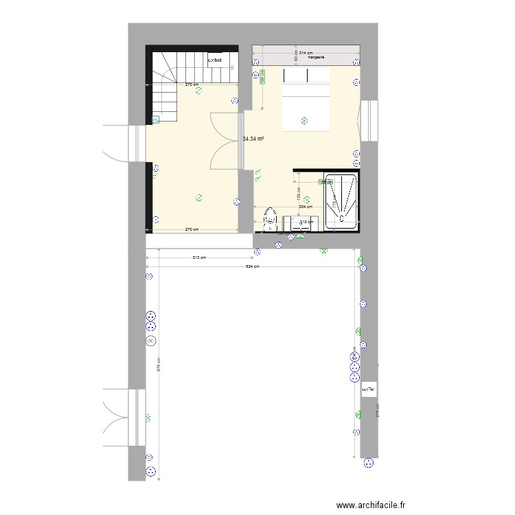 grange existant cotation  prises aménagements sdb 3. Plan de 0 pièce et 0 m2