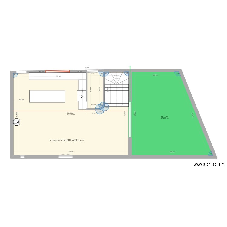 r+2 cuisine. Plan de 2 pièces et 105 m2