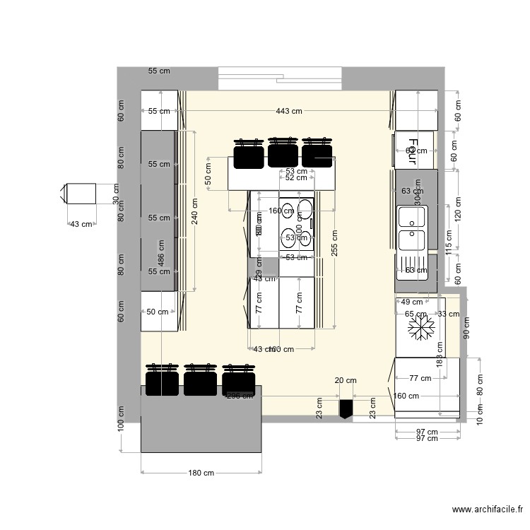 Cuisine. Plan de 1 pièce et 22 m2