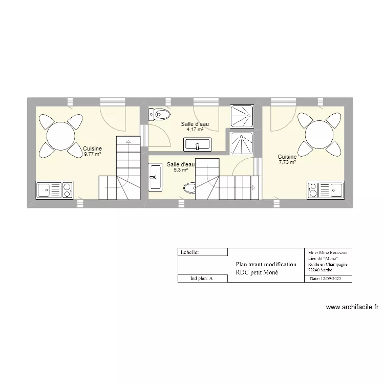 RDC gite petit Moné avant nouvel aménagement. Plan de RDC gite petit Moné avant nouvel aménagement. Plan de