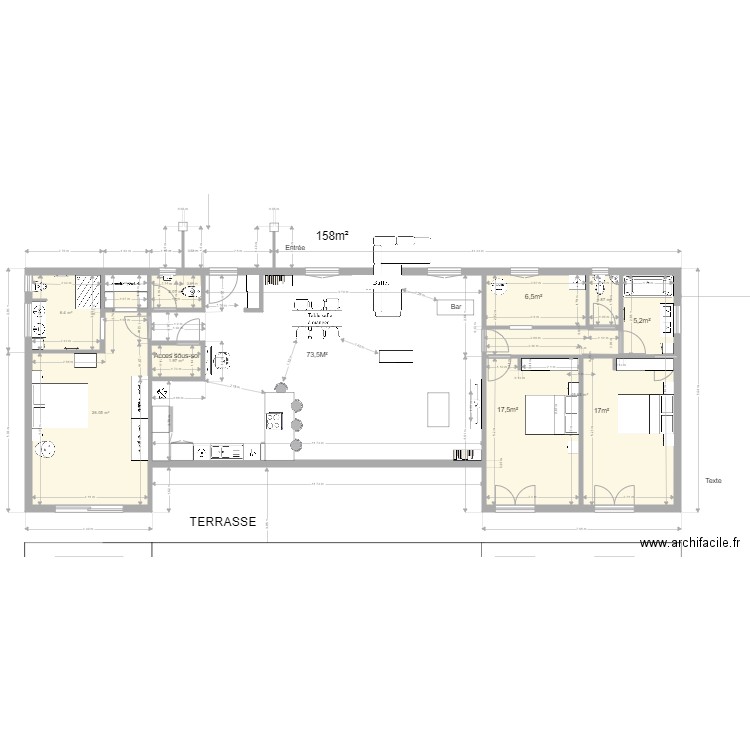 Sans terrain chb parentales independente avec salon retrait. Plan de 6 pièces et 88 m2