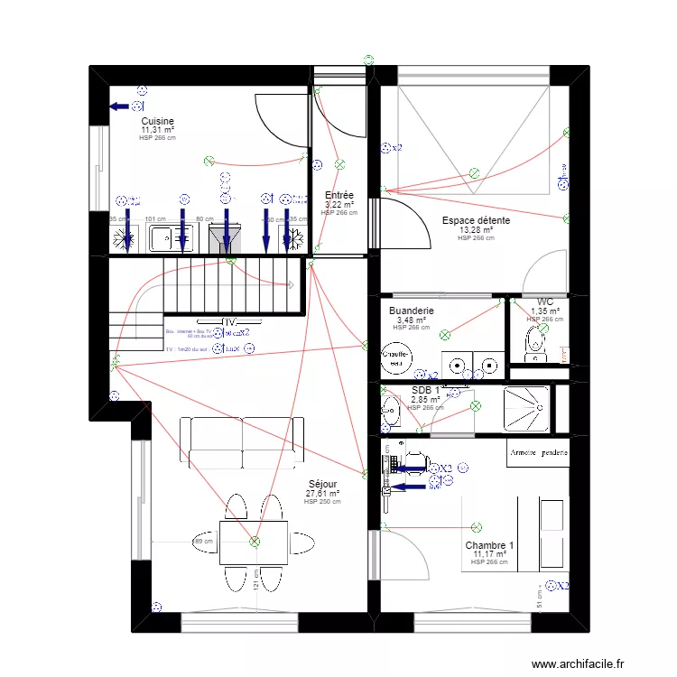 PALN LAMY RENOVATION V2 Electricien avec meubles. Plan de PALN LAMY RENOVATION V2 Electricien avec meubles. Plan de