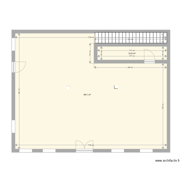 Surface rdc existant. Plan de 2 pièces et 94 m2