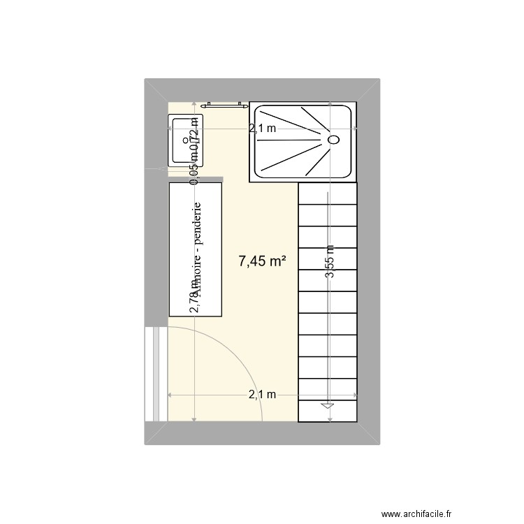 douche timothée - Plan 1 pièce 7 m2 dessiné par HERVE44