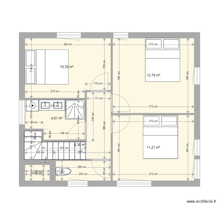 appart arriere 1 etage 2. Plan de 6 pièces et 48 m2