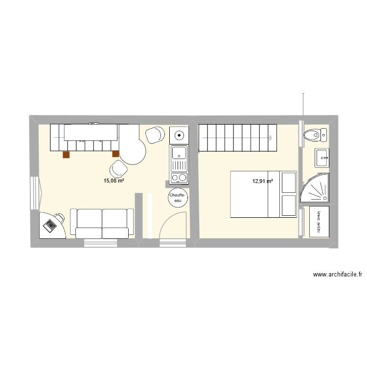 chez la mémée. Plan de 2 pièces et 28 m2