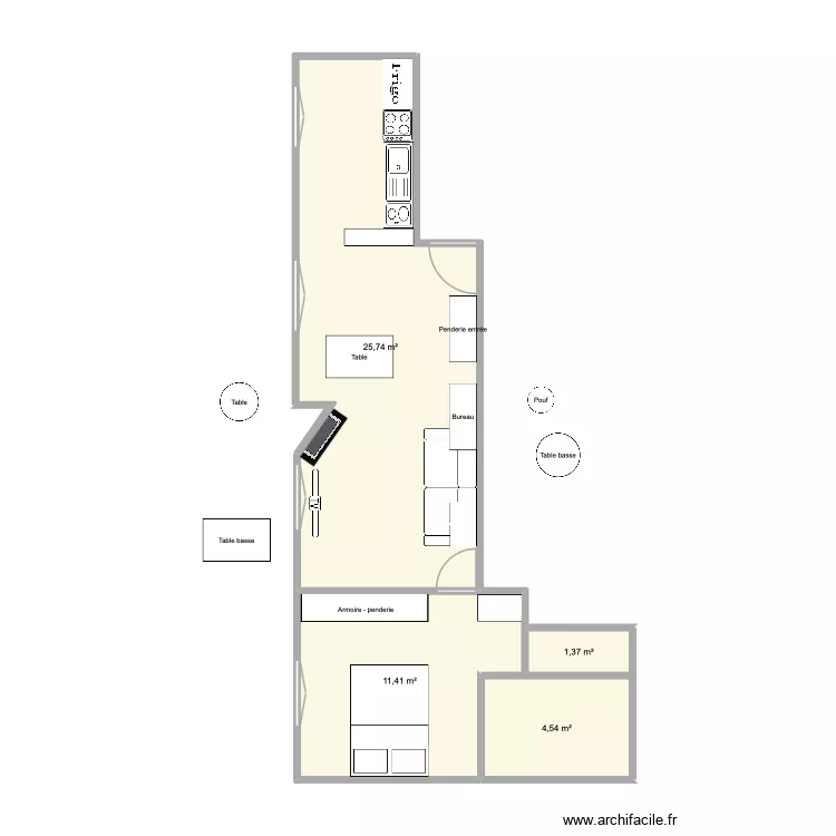 Chambre2. Plan de 4  et 43 m²