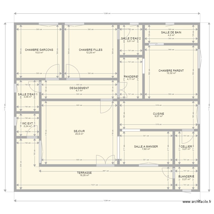 DIANE 2. Plan de 15 pièces et 120 m2