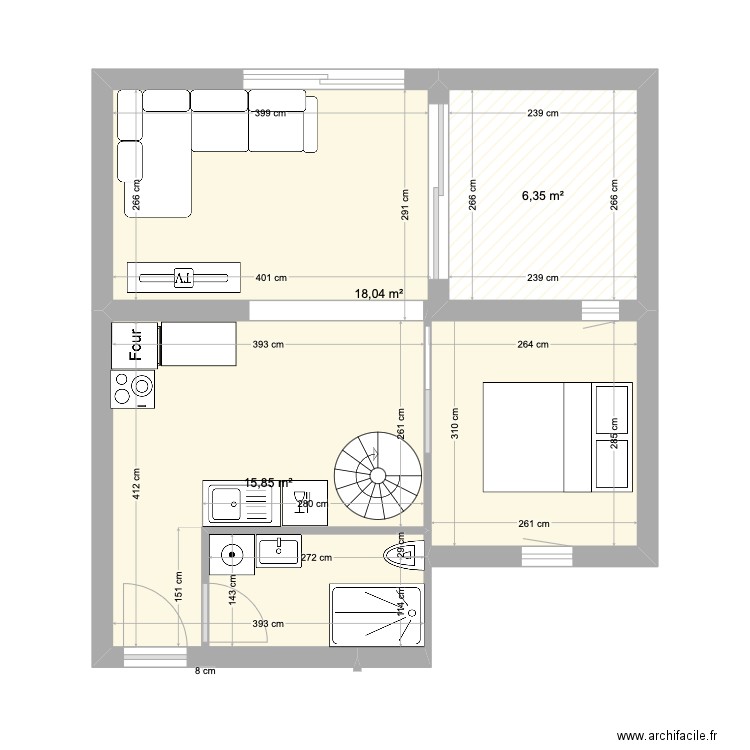 ENTRECASTEAUX APRES 3. Plan de 3 pièces et 40 m2