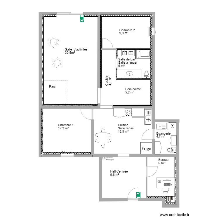 Plan PMI 2. Plan de 5 pièces et 82 m2