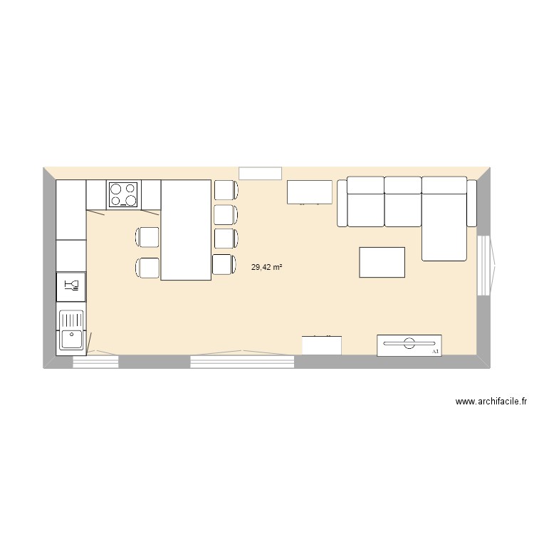 CUISINE. Plan de 1 pièce et 29 m2