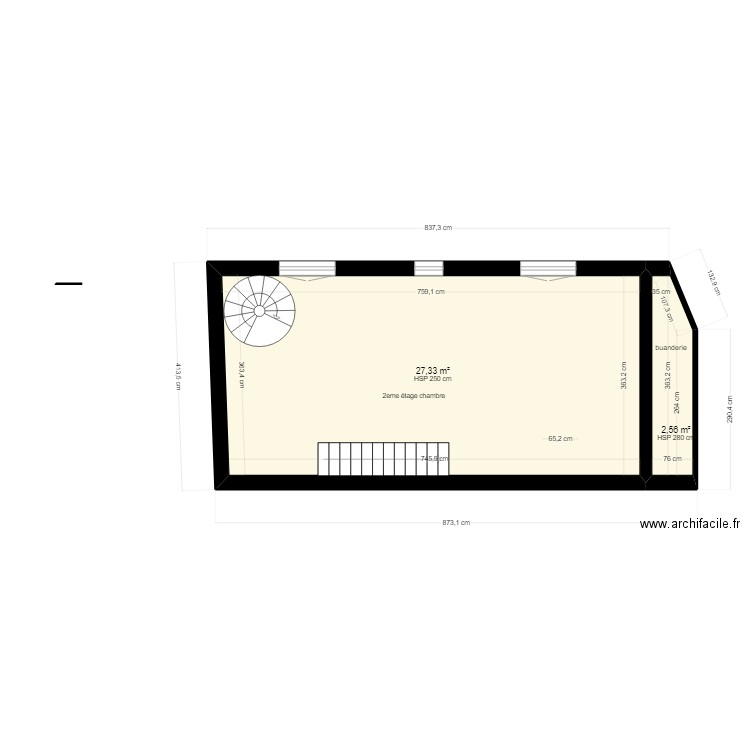pavillon 2eme étage 29. Plan de 2 pièces et 30 m2