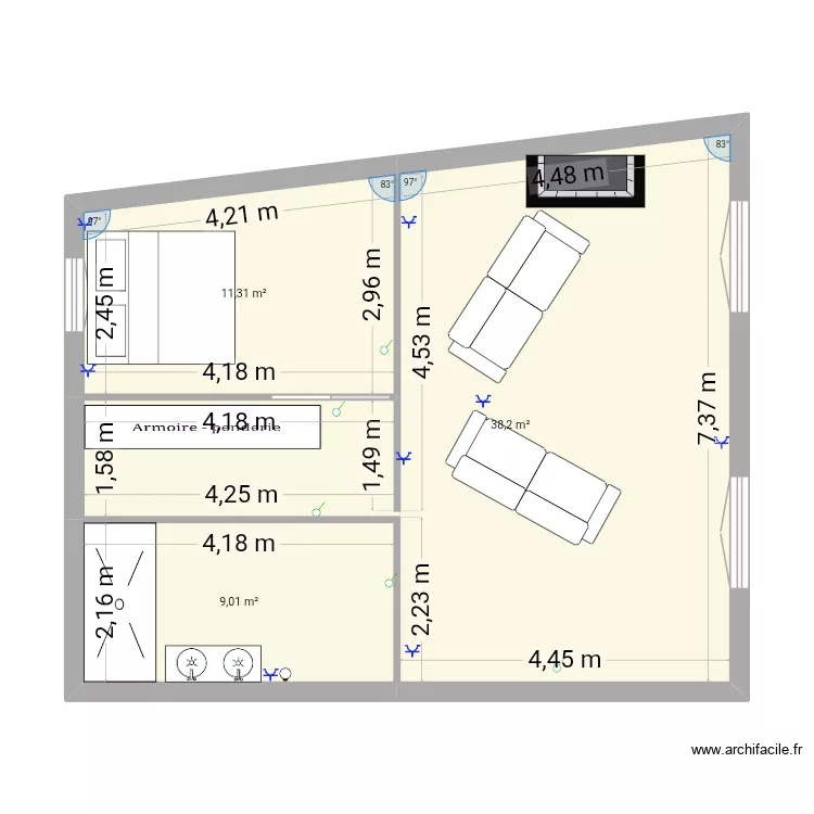PLAN 2. Plan de 3  et 59 m²