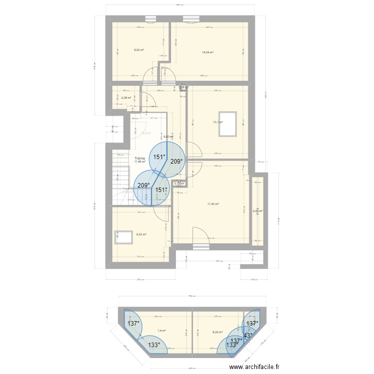 Nonotte. Plan de 27 pièces et 287 m2