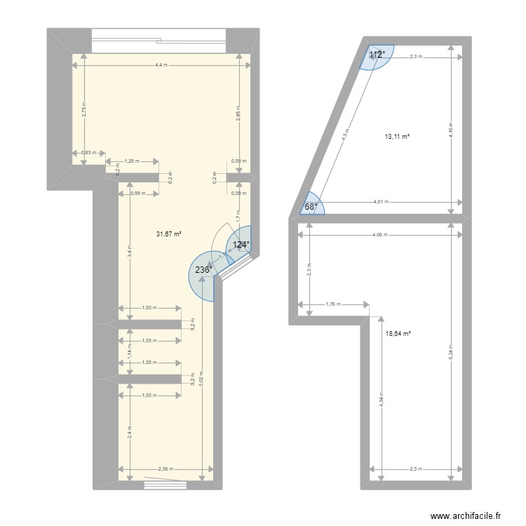 Ancelet Denri. Plan de 3 pièces et 63 m2