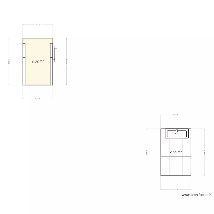 sdb2. Plan de 2 Pièces et 5 m²