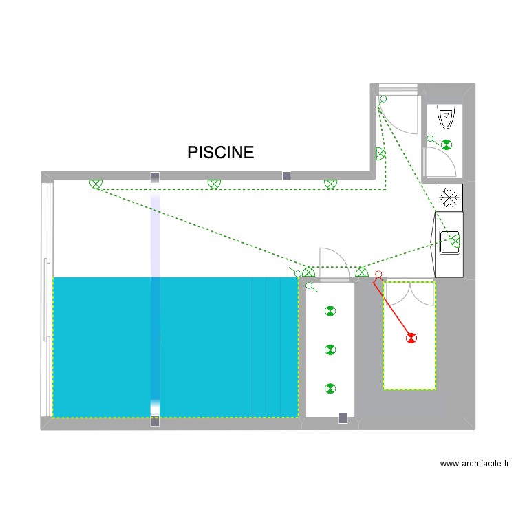 PISCINE ÉLECTRICITÉ. Plan de 4 pièces et 47 m2