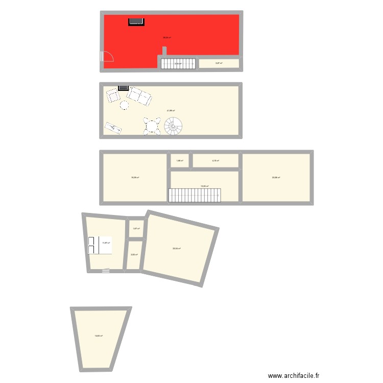 MAISON SAUZET. Plan de 14 pièces et 198 m2