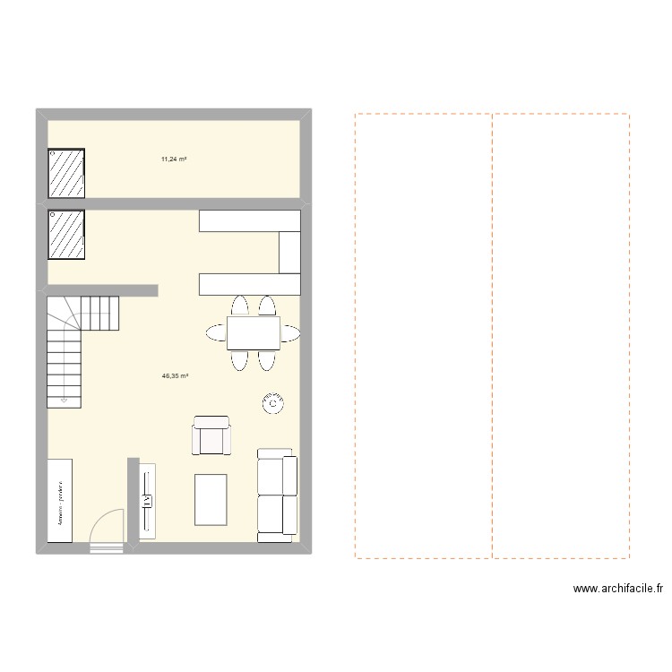 Tipi bois Marco. Plan de 2 pièces et 58 m2