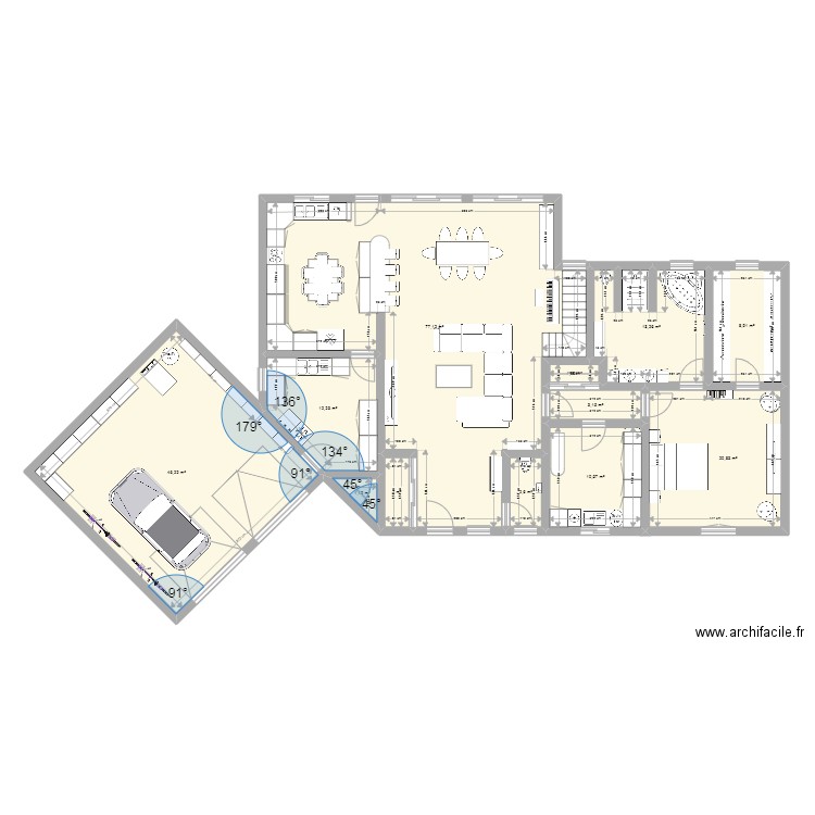 PLAN AC 38. Plan de 12 pièces et 199 m2