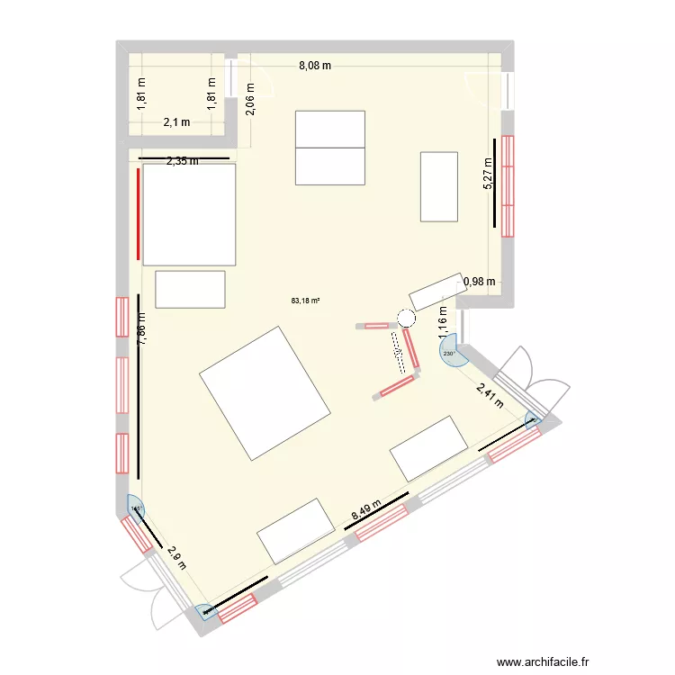 Salle - PO. Plan de 1  et 83 m²